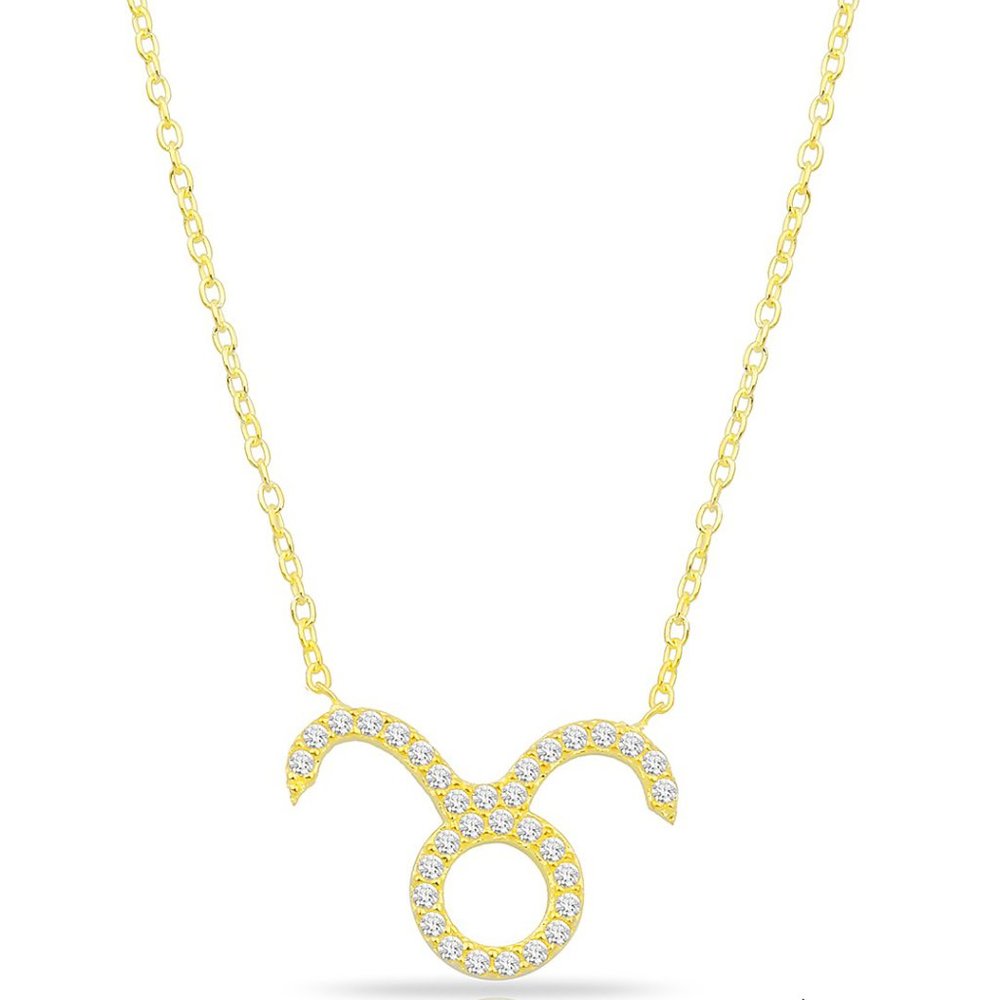 14k Gold Vermeil Taurus Zodiac CZ Necklace